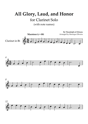 All Glory, Laud, and Honor (for Clarinet Solo) - With note names