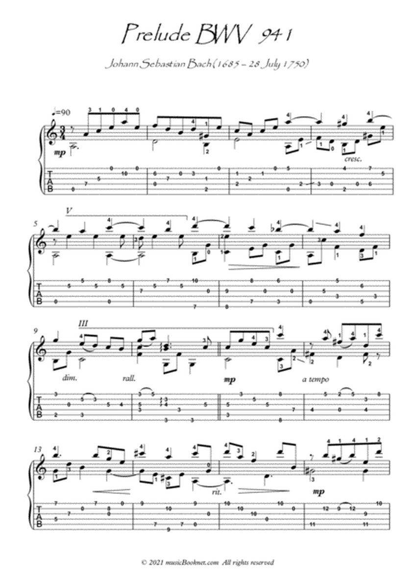 Bach for Guitar Prelude BWV 941 guitar solo image number null