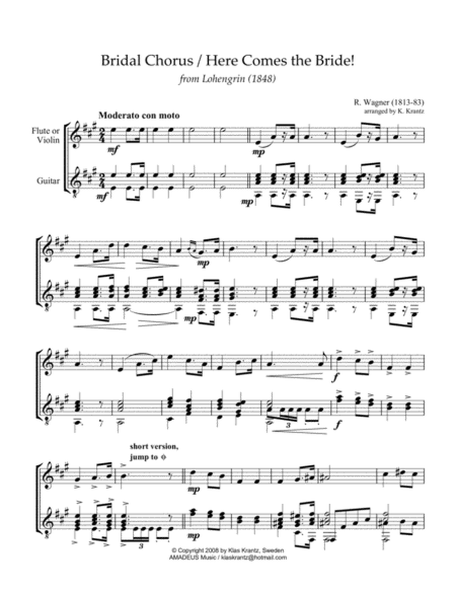 Bridal Chorus / Here Comes the Bride! for violin or flute and guitar (A Major) image number null