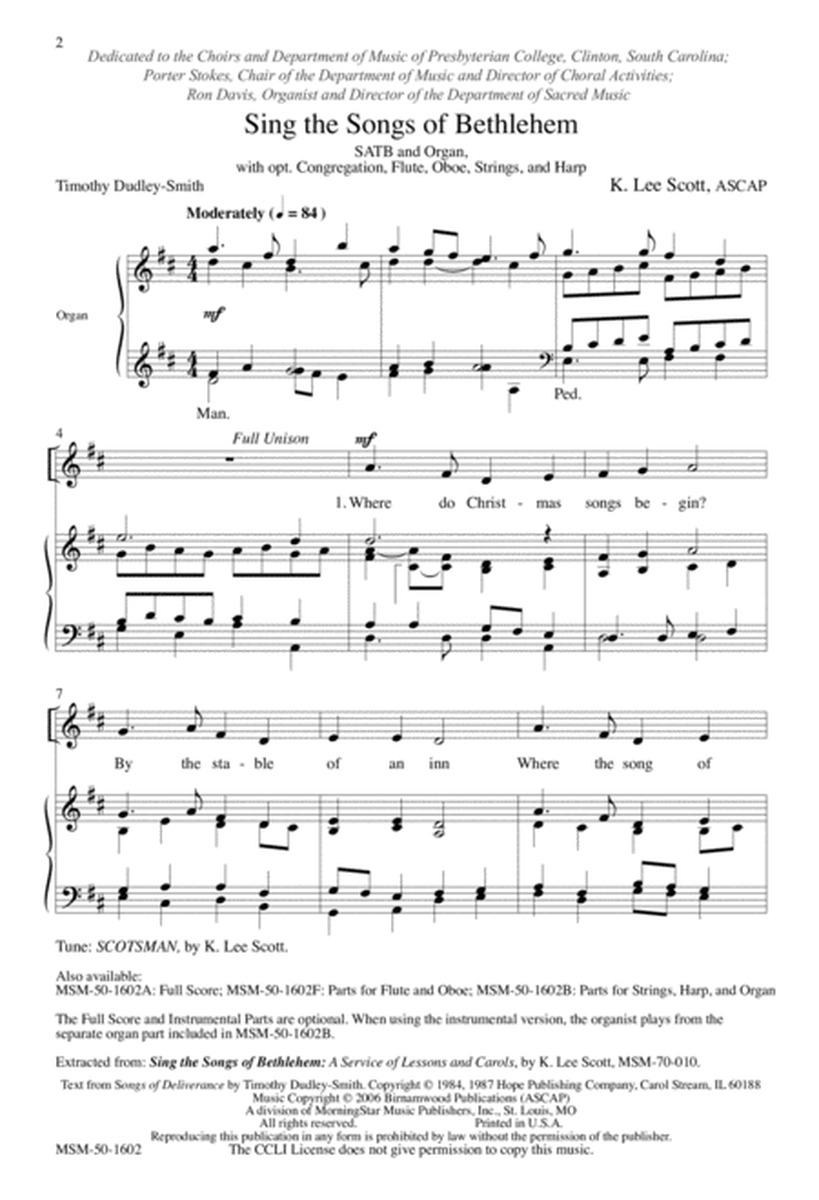 Sing the Songs of Bethlehem (Downloadable Choral Score)