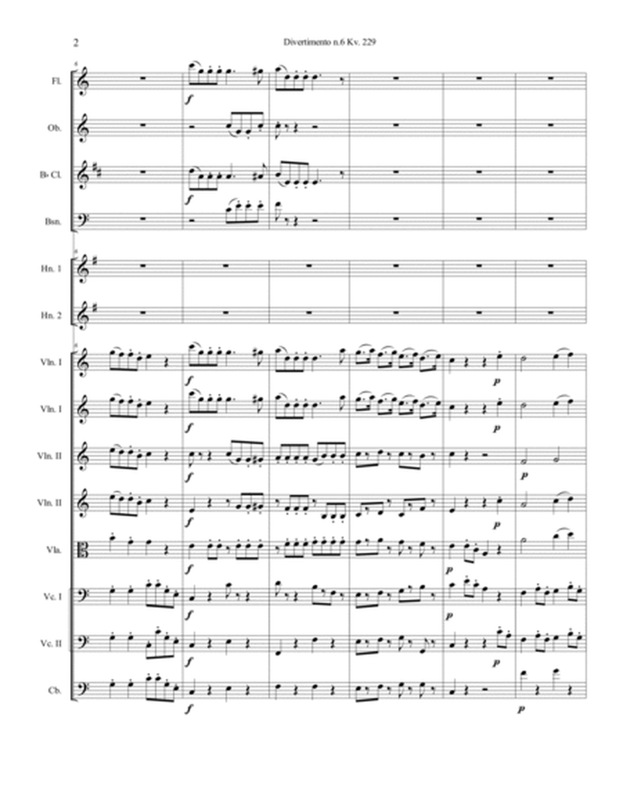 Mozart Divertimento kv. 229 n6 for orchestra Small Ensemble - Digital Sheet Music