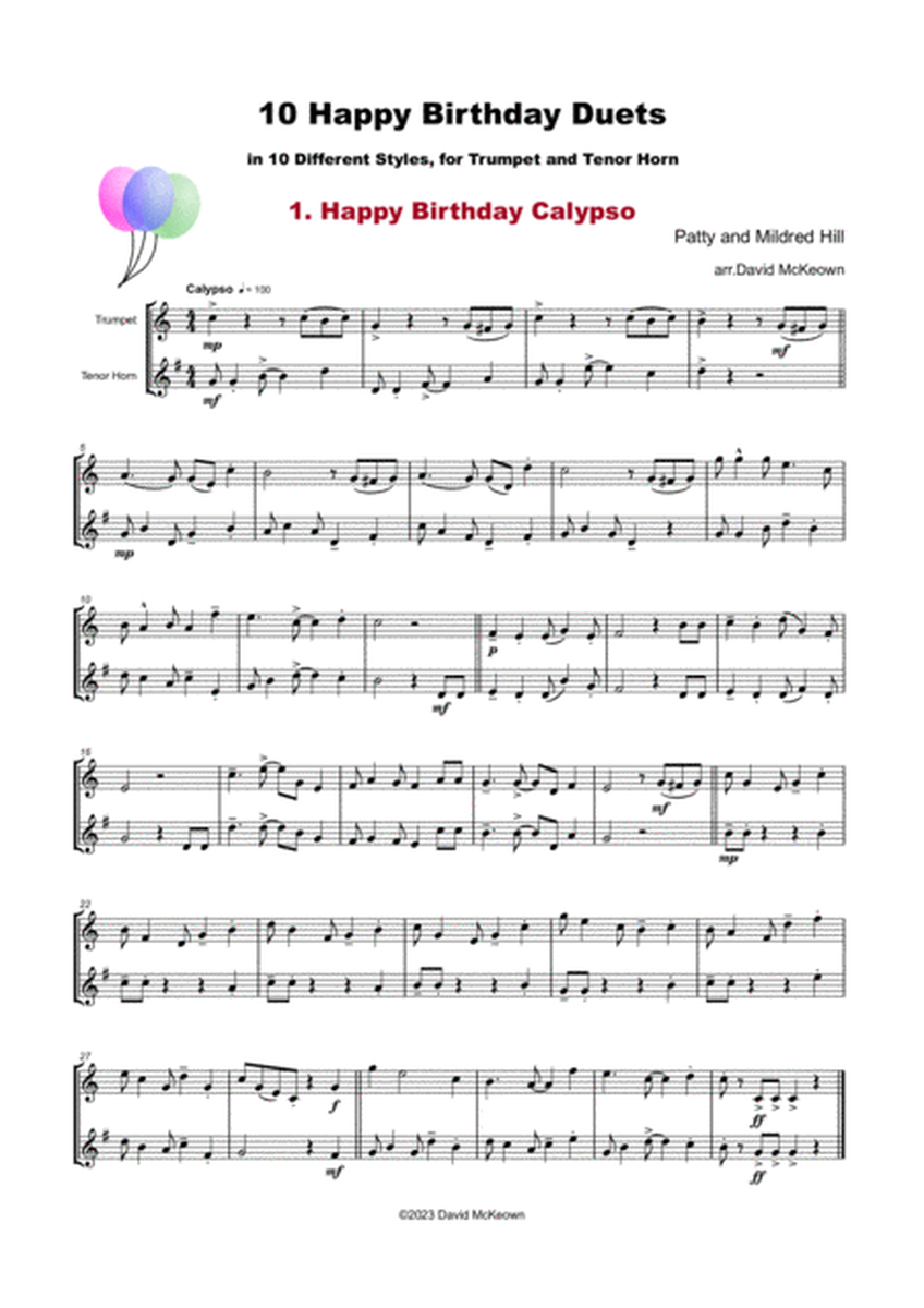 10 Happy Birthday Duets, (in 10 Different Styles), for Trumpet and Tenor Horn