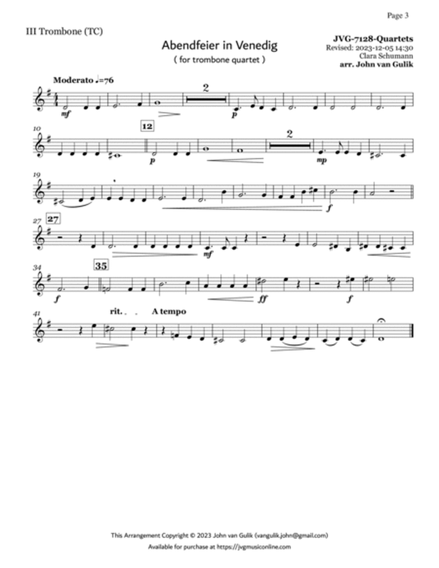 51 Trombone Quartets - Part 3 Treble Clef