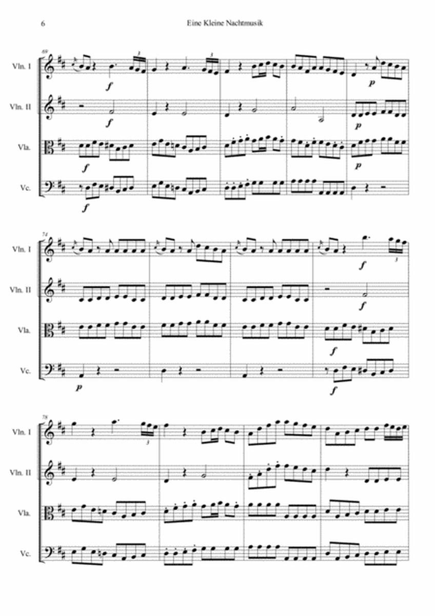 Serenade No.13 "Eine Kleine Nachtmusik" in G major, K.525 1.Allegro Easy & Short In D