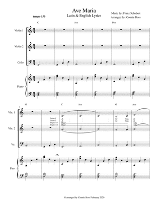 Ave Maria - Latin and English lyrics included for strings and piano
