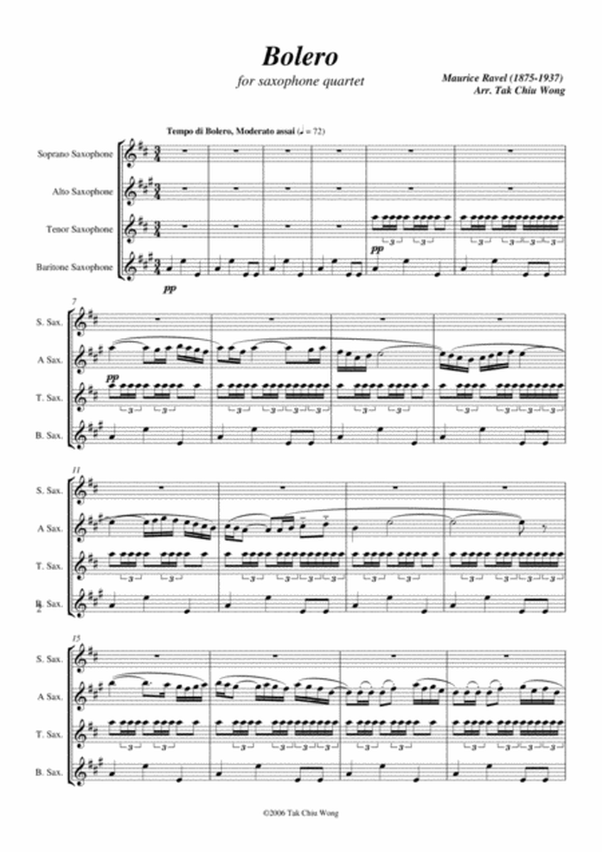 Boléro arranged for Saxophone Quartet