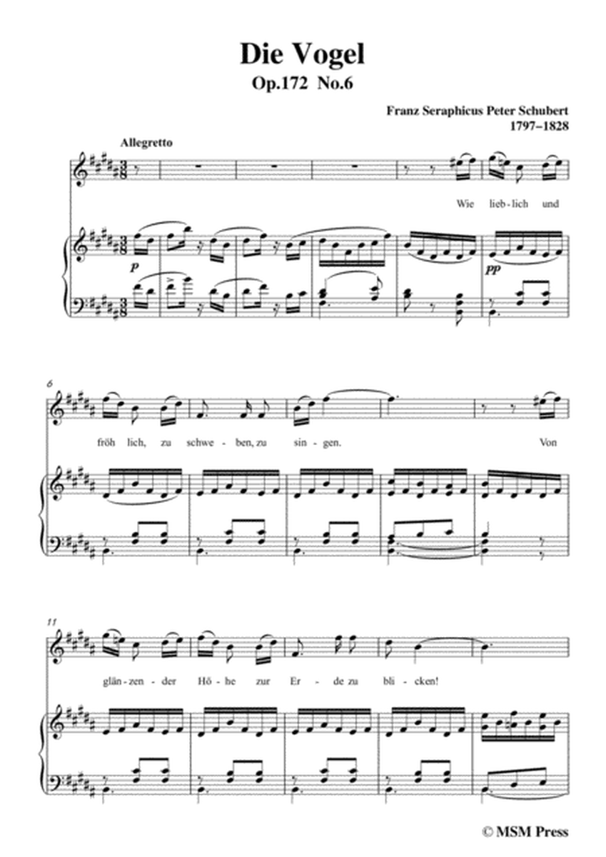Schubert-Die Vogel,Op.172 No.6,in B Major,for Voice&Piano image number null