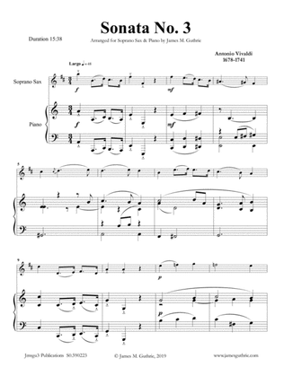 Book cover for Vivaldi: Sonata No. 3 for Soprano Sax & Piano