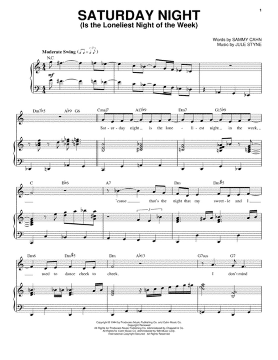 Saturday Night (Is The Loneliest Night Of The Week) by Frank Sinatra Piano, Vocal - Digital Sheet Music