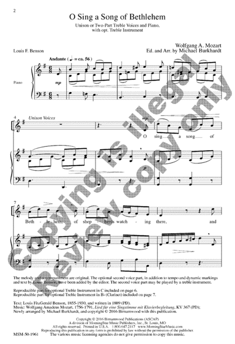 O Sing a Song of Bethlehem by Michael Burkhardt Unison Choir - Sheet Music