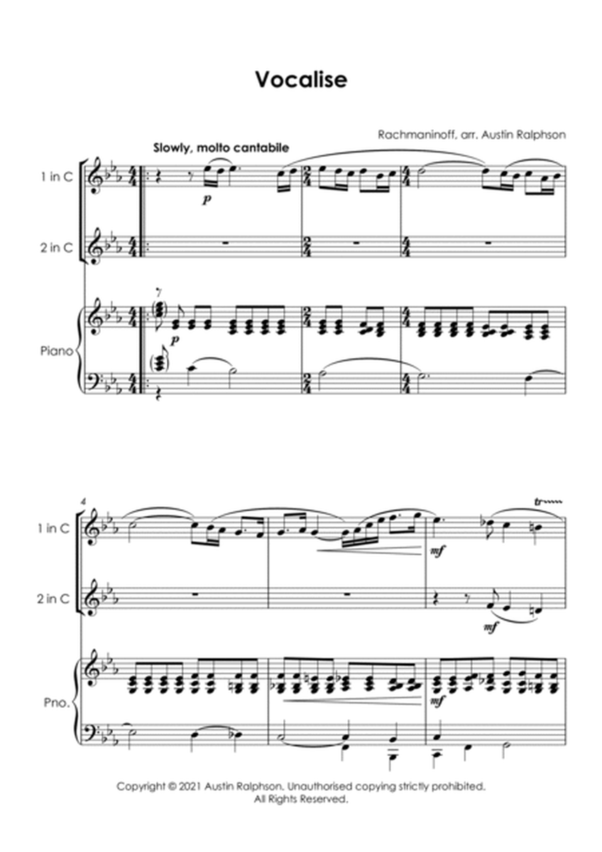 Vocalise (Rachmaninoff) - clarinet duet and piano with FREE BACKING TRACK image number null