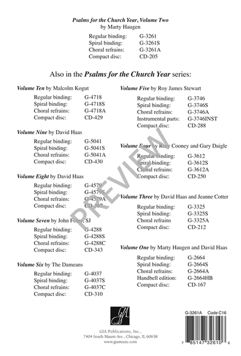 Psalms for the Church Year - Volume 2, Choral refrains