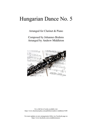 Book cover for Hungarian Dance No. 5 in G Minor arranged for Clarinet and Piano