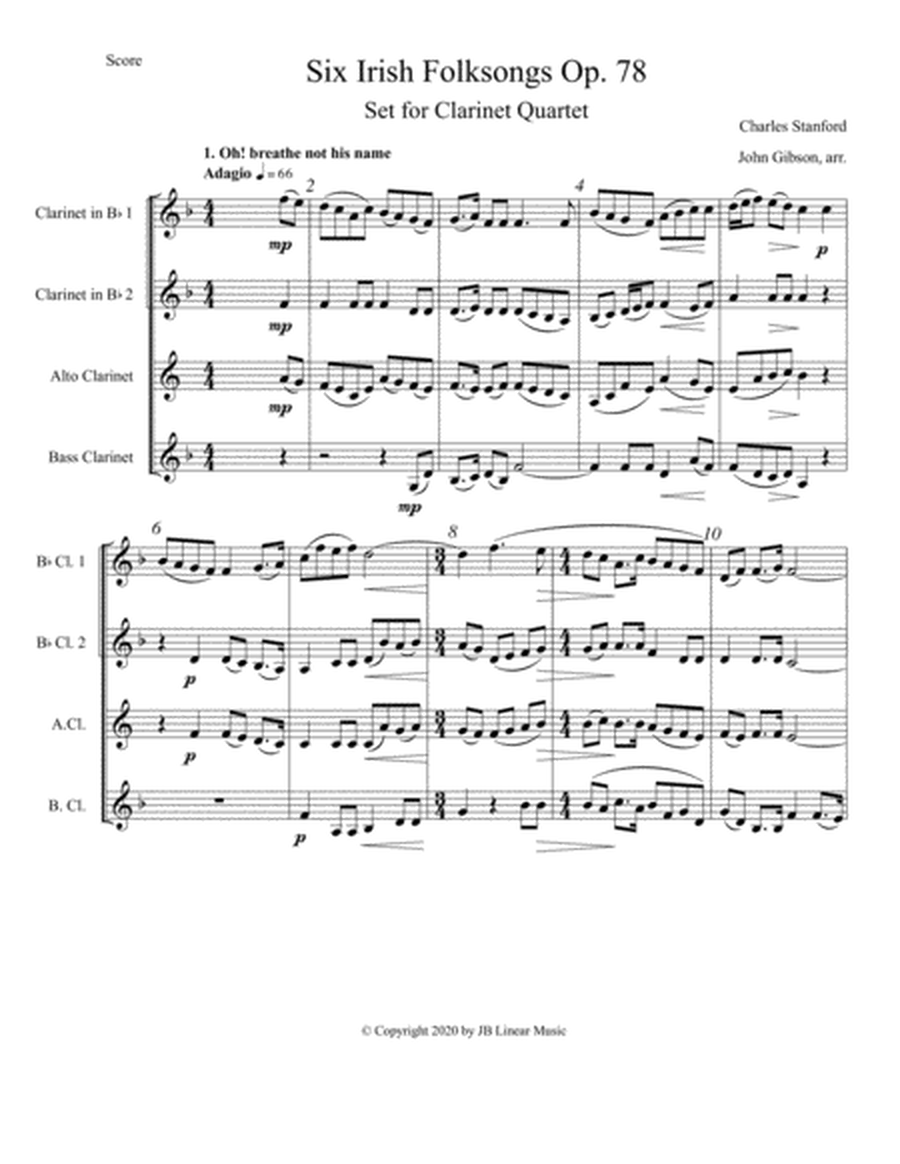 6 Irish Folksongs set for Clarinet Quartet image number null