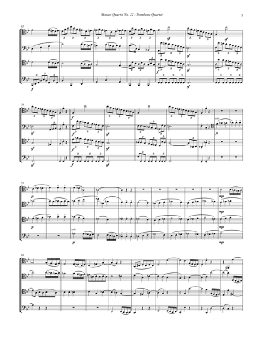 Quartet No. 22, K. 589 in B-flat for Trombone Quartet by Wolfgang Amadeus Mozart Trombone Quartet - Digital Sheet Music
