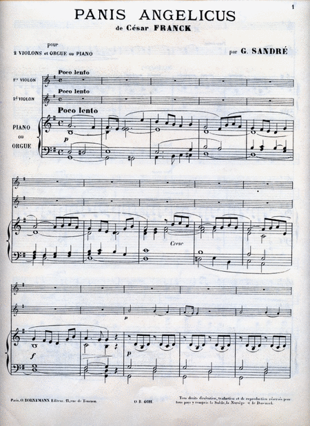 Franck Panis Angelicus No 21 2 Violins and Organ Or Piano Book