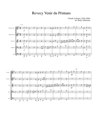 Book cover for Revecy Venir du Printans - Claude LeJeuene - for brass quintet