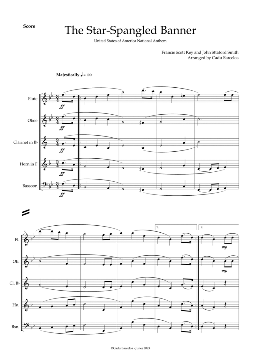 The Star-Spangled Banner - EUA Hymn (Woodwind Quintet) image number null