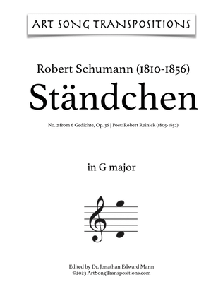 Book cover for SCHUMANN: Ständchen, Op. 36 no. 2 (transposed to G major)