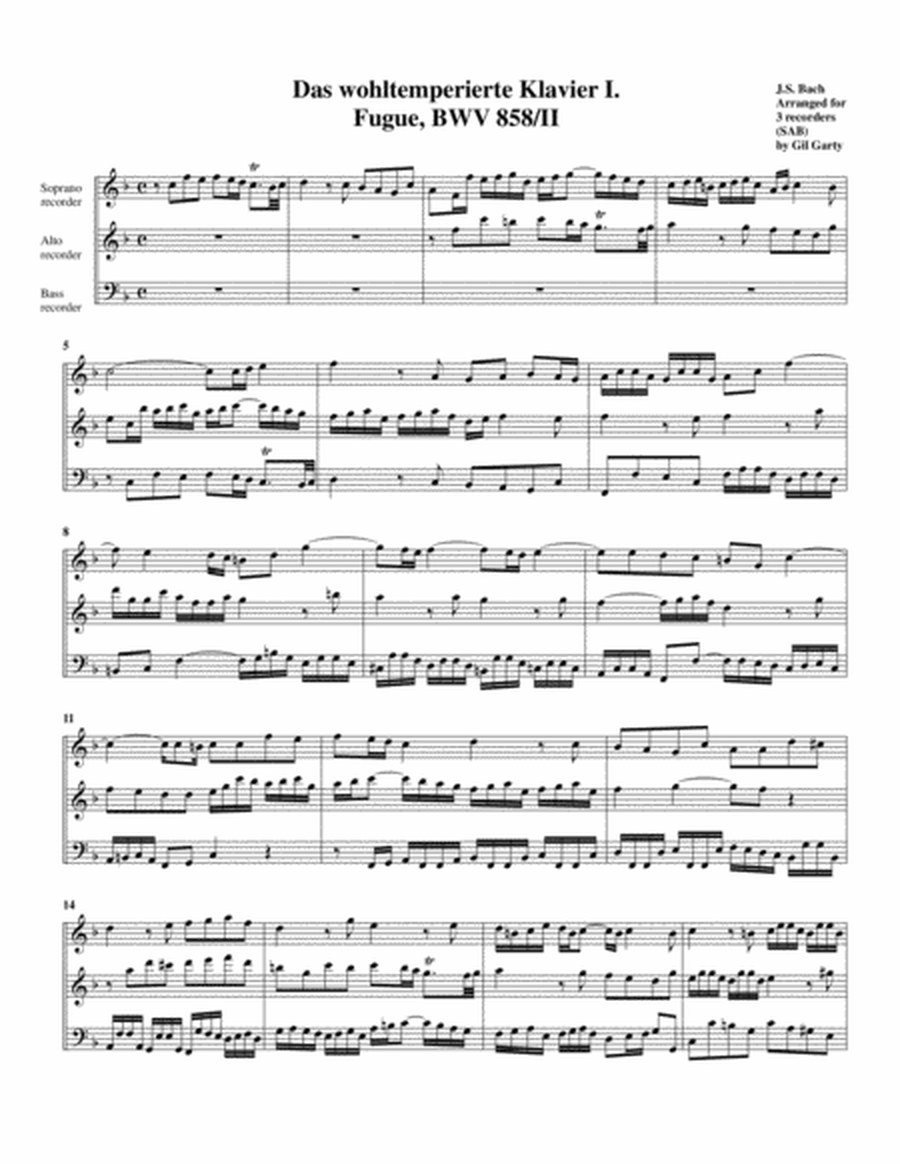 Fugue from Das wohltemperierte Klavier I, BWV 858/II (arrangement for 3 recorders)