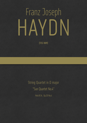 Book cover for Haydn - String Quartet in D major, Hob.III:34 ; Op.20 No.4 · "Sun Quartet No.4"