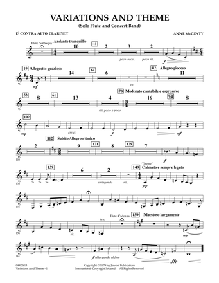Book cover for Variations And Theme (for Flute Solo And Band) - Eb Contra Alto Clarinet