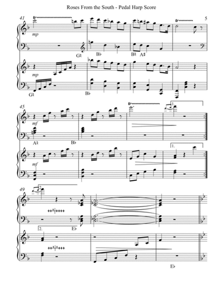 Roses From The South, Op 388 (Second Waltz), Pedal Harp Score & Parts image number null