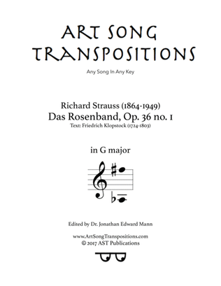 Book cover for STRAUSS: Das Rosenband, Op. 36 no. 1 (transposed to G major)