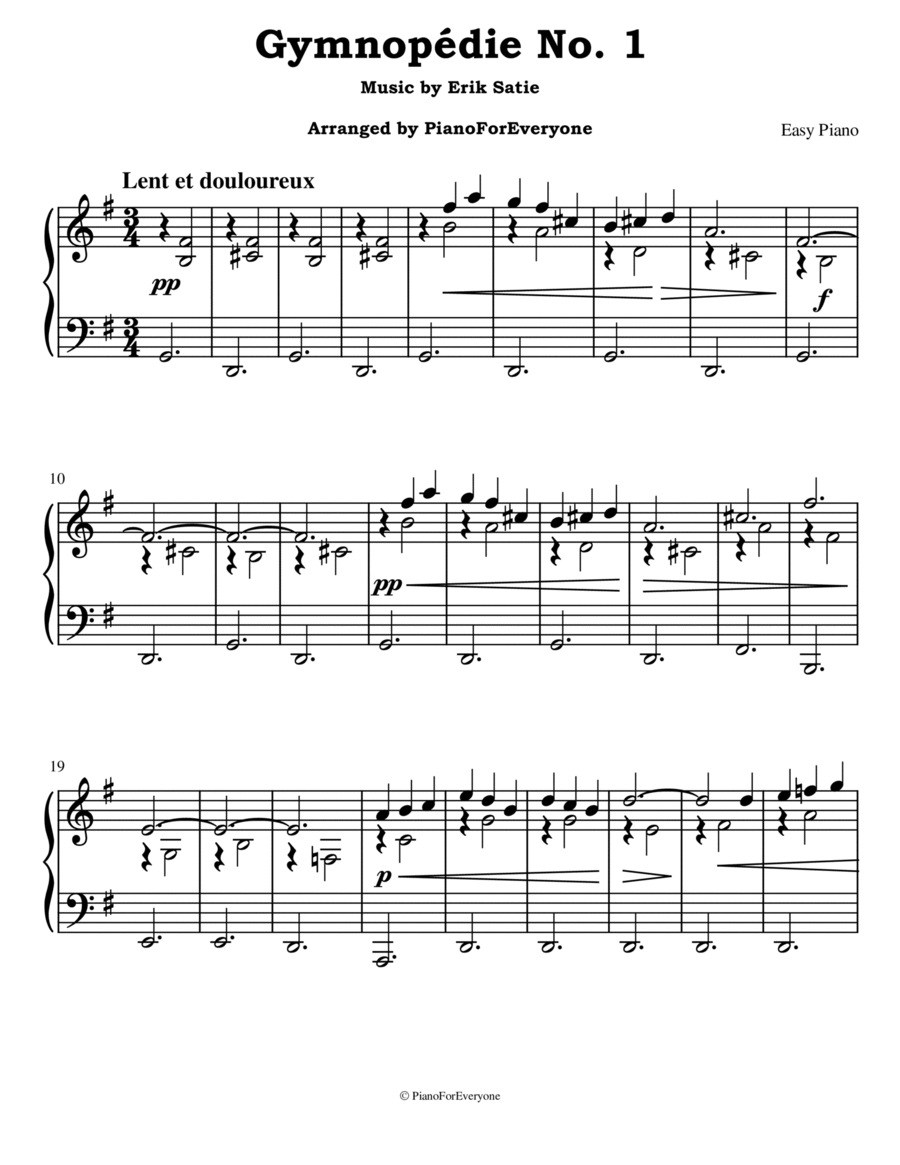 Gymnopédie No. 1 - Satie (Easy Piano) image number null