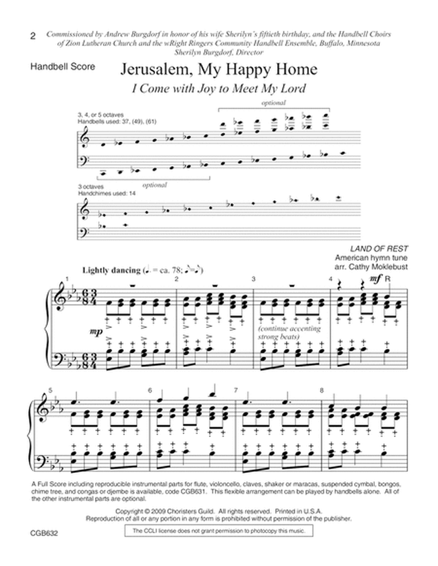 Jerusalem, My Happy Home - Handbell Score image number null