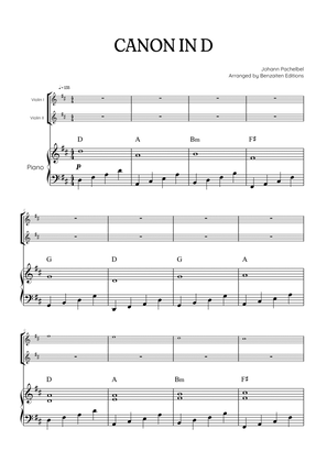 Pachelbel Canon in D • violin duet sheet music w/ piano accompaniment [chords]