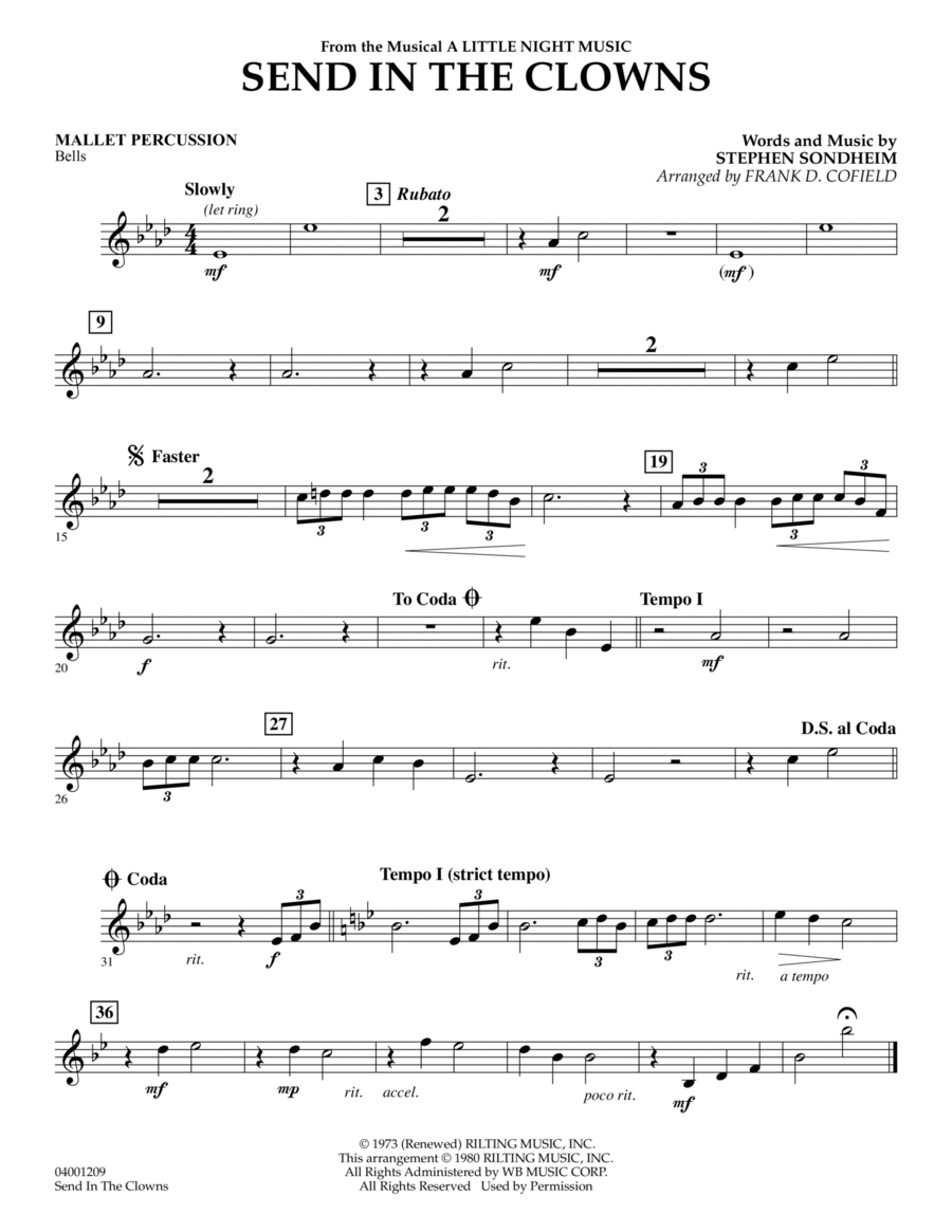 Send in the Clowns (from A Little Night Music) (arr. Frank Cofield) - Mallet Percussion