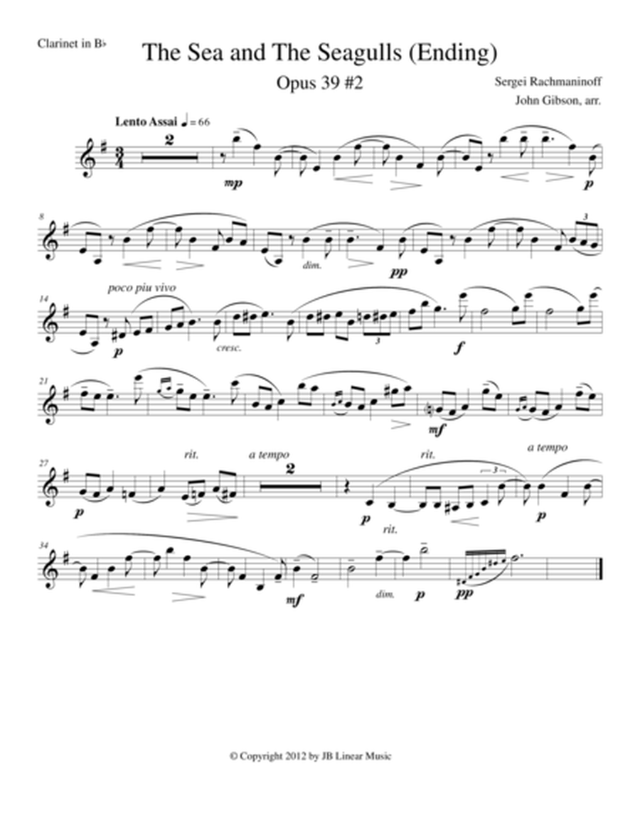 The Sea and The Seagulls by Rachmaninoff set for clarinet and piano image number null