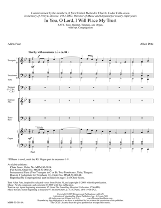 Book cover for In You, O Lord, I Will Place My Trust (Downloadable Full Score)