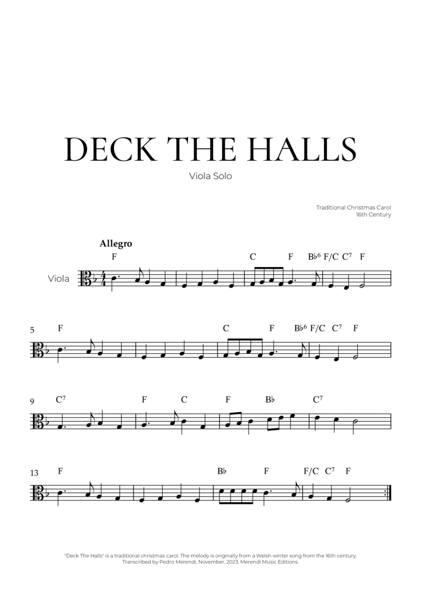 Deck The Halls (Viola Solo) - Christmas Carol image number null