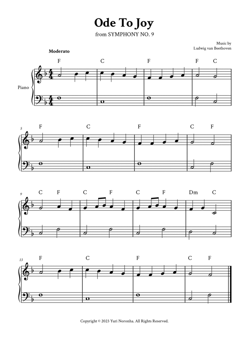 Ode To Joy - Easy Piano in F (with Chords) image number null