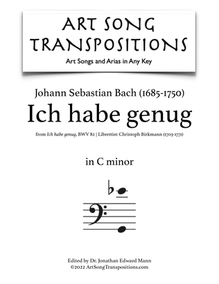 Book cover for BACH: Ich habe genug (transposed to C minor)