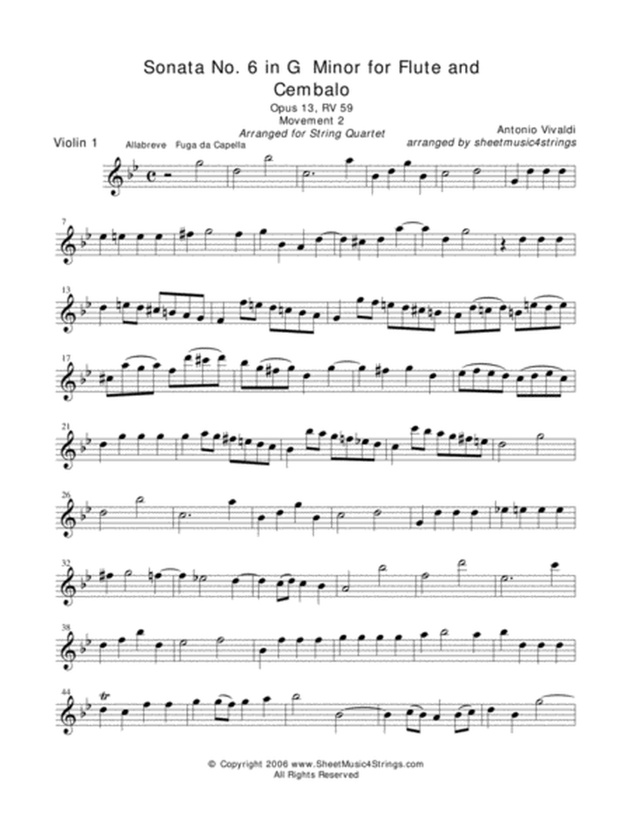 Vivaldi, A. - Sonata No. 1 Mvt. 2 for String Quartet image number null