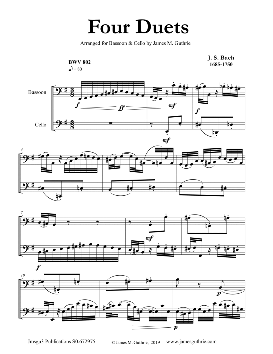 Bach: Four Duets for Bassoon & Cello image number null