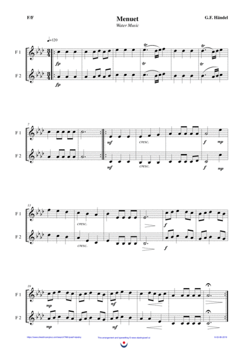Menuet - Water Music (easy brass duet Nb. 6 - F/F) image number null