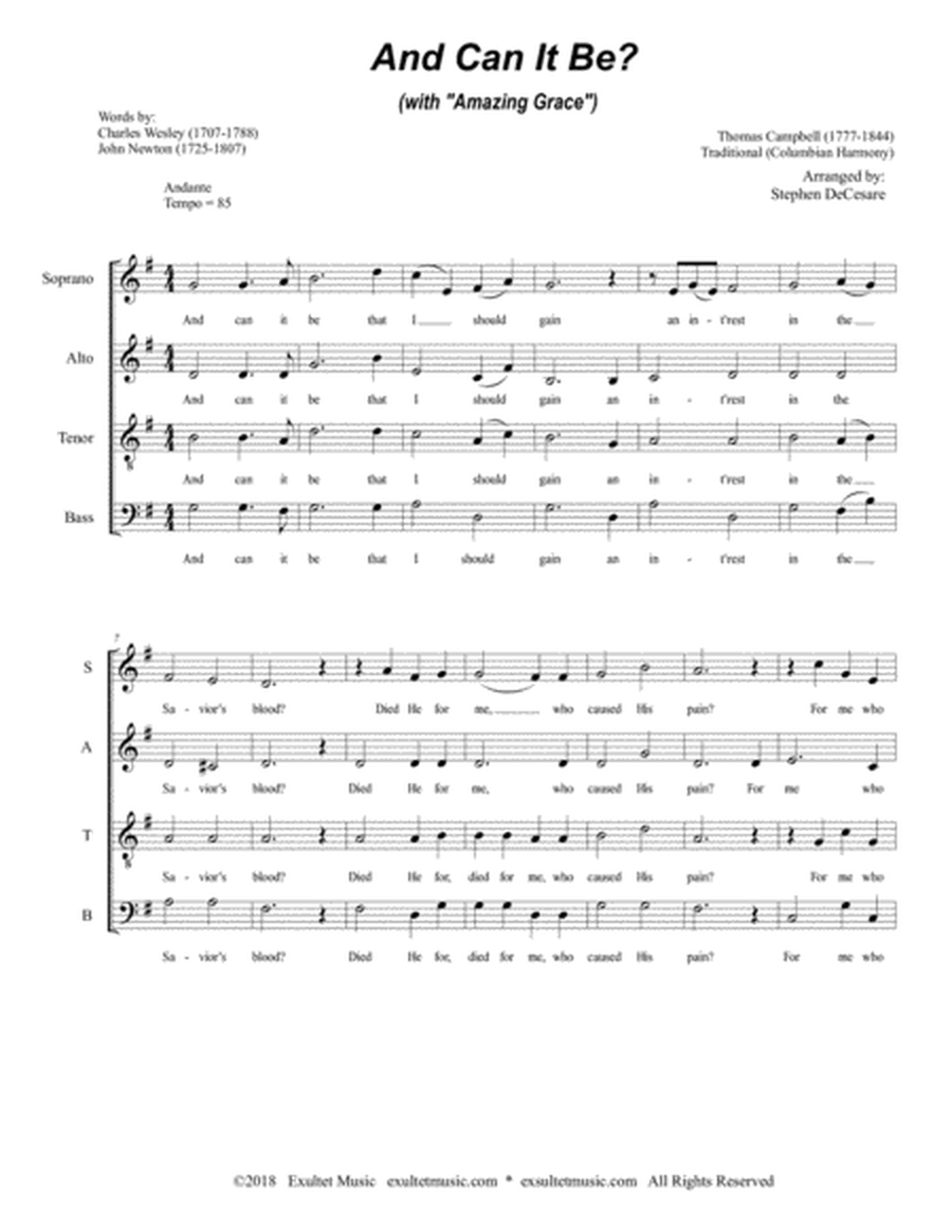 And Can It Be? (with "Amazing Grace") (for SATB) image number null