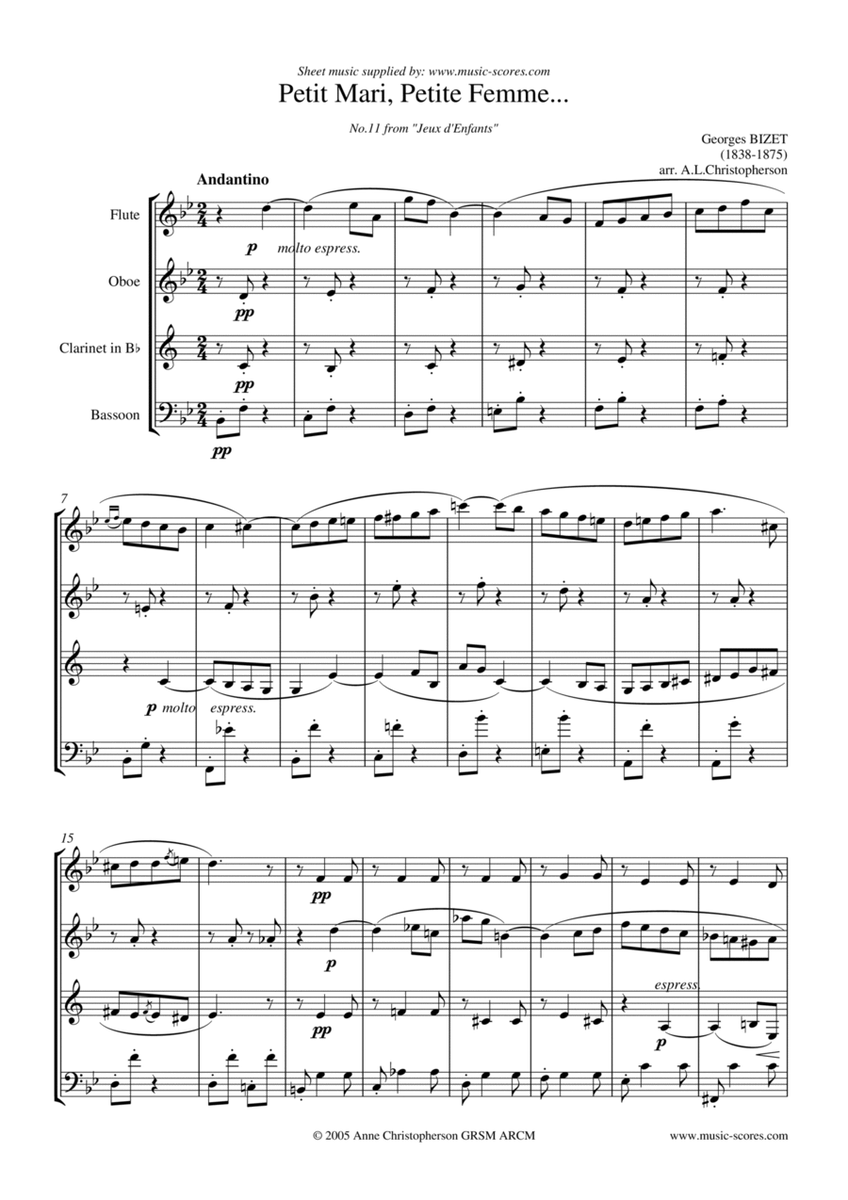 Petit Mari, Petite Femme - Flute, Oboe, Bassoon and French Horn by Georges Bizet Bassoon - Digital Sheet Music