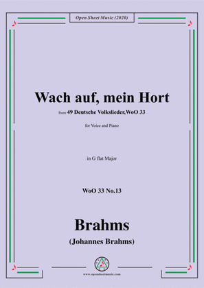 Book cover for Brahms-Wach auf,mein Hort,WoO 33 No.13,in G flat Major,for Voice and Piano
