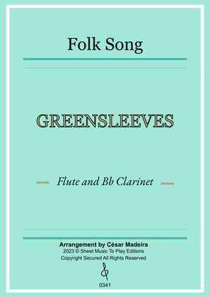 Book cover for Greensleeves - Flute and Bb Clarinet - W/Chords (Full Score and Parts)