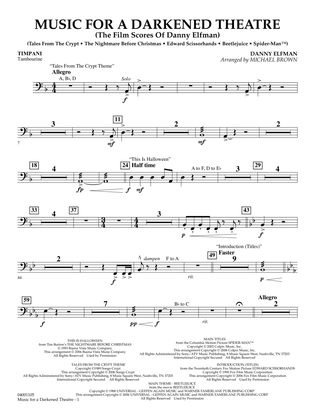 Book cover for Music for a Darkened Theatre (The Film Scores of Danny Elfman) (arr. Brown) - Timpani