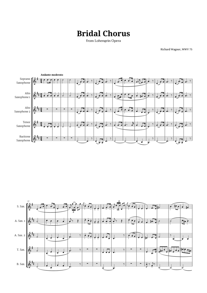 Bridal Chorus by Wagner for Sax Quintet image number null