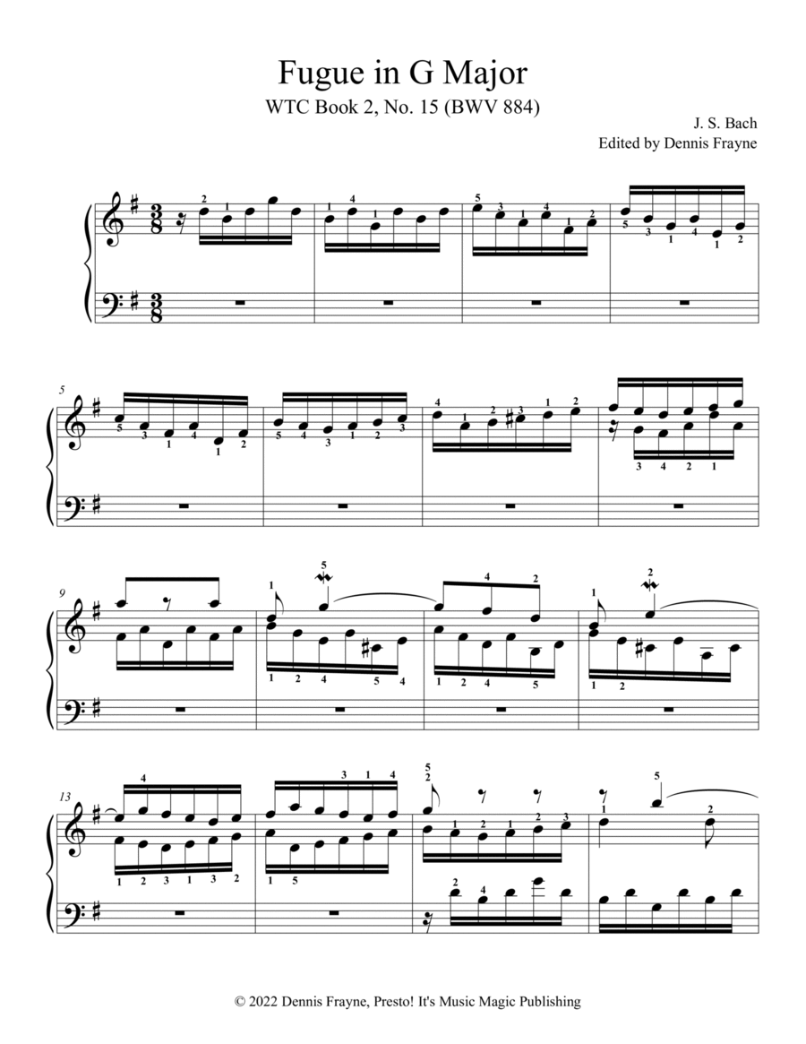 Fugue in G Major, WTC Book 2, No. 15 (BWV 884)