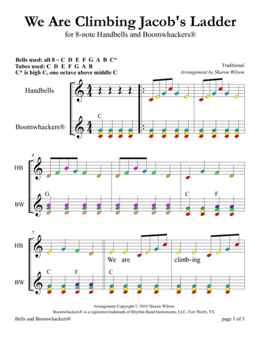 We Are Climbing Jacob's Ladder (for 8-note Bells and Boomwhackers with Black and White Notes) image number null