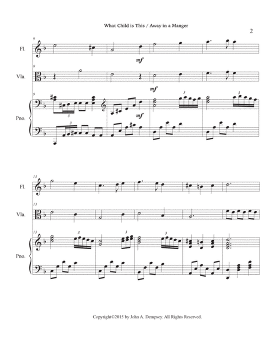 Christmas Medley (What Child is This / Away in a Manger): Trio for Flute, Viola and Piano by John A. Dempsey Small Ensemble - Digital Sheet Music