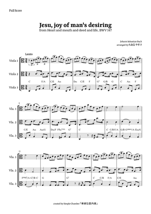 Jesu, Joy of Man’s Desiring for Viola Trio by Bach BWV 147